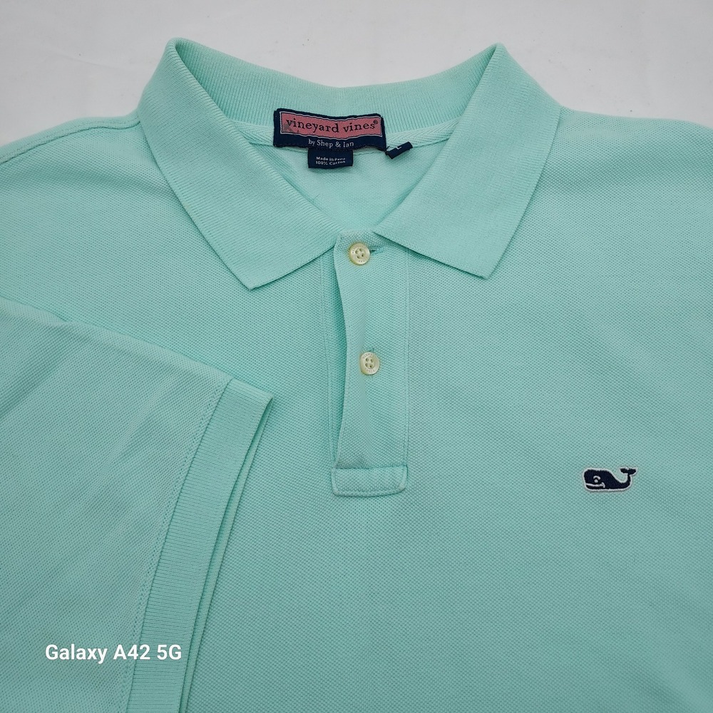 Vineyard Vines Mens Large Mint Green Cotton Pique Short Sleeve Whale Polo Shirt